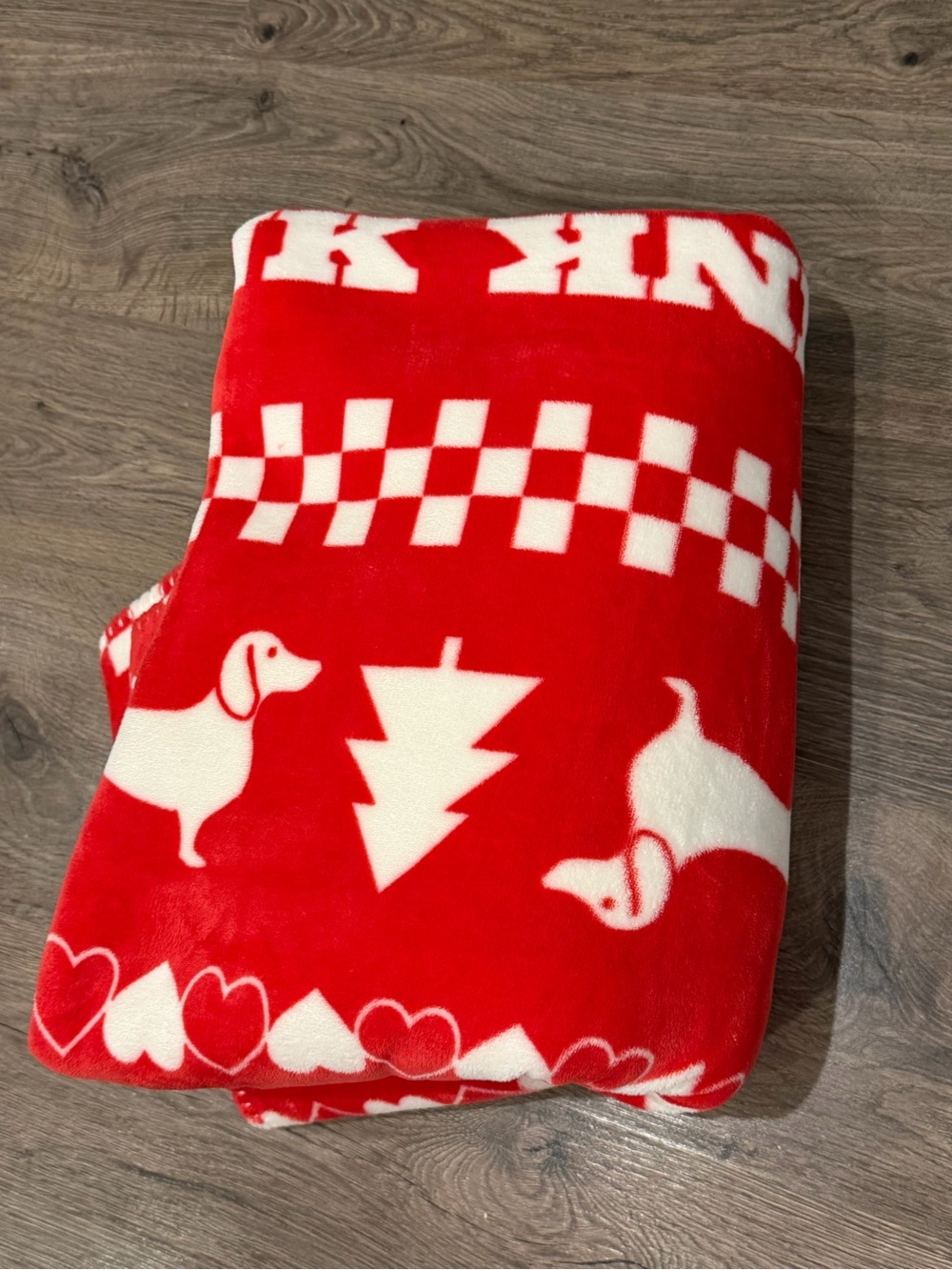 PINK Victoria's Secret Red & White Dachshund Plush Throw Blanket